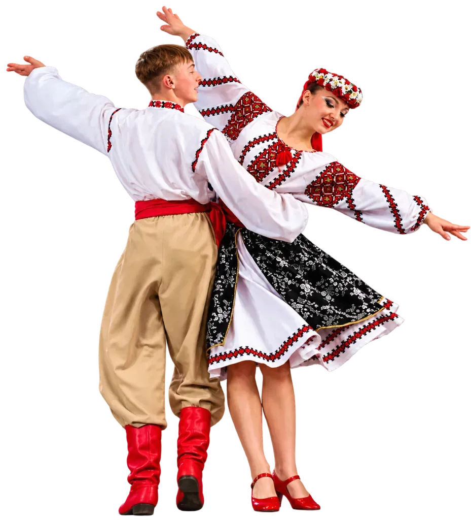 Пара танцюристів у подільських строях